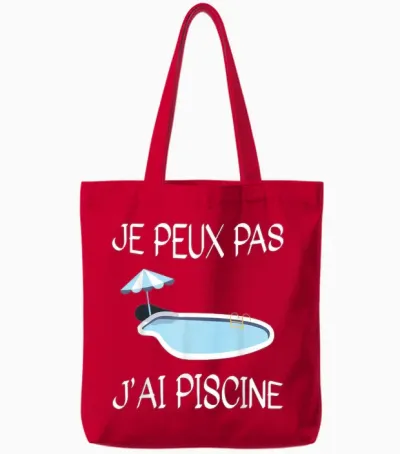 Je Peux Pas J'ai Piscine Funny Swim Gift Swimmer T-Shirt, Black, S Tote Bags - Red