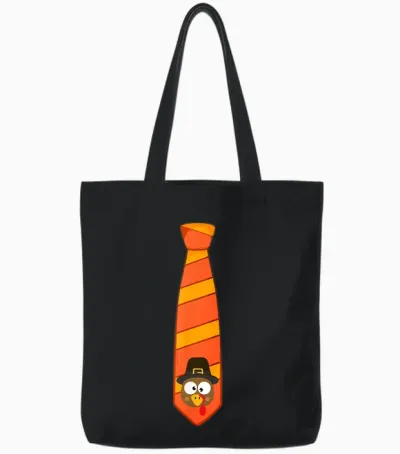 Funny Thanksgiving Tie with Turkey for Family Dinner Tote Bags - Black