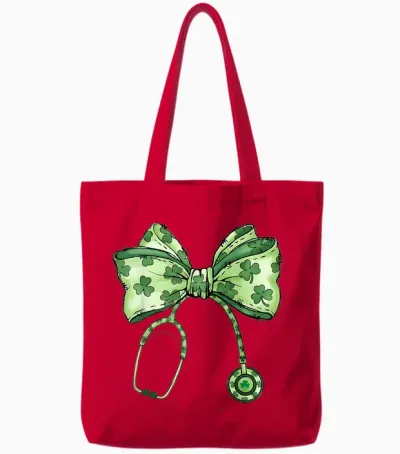 Saint Patrick's Day Nurse Shamrock Bow Stethoscope Women Tote Bags - Red