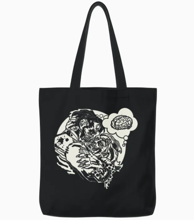 Funny Zombie Love Tote Bags in Black