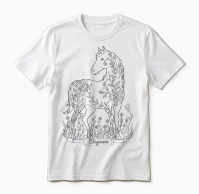 Pferd Zum Ausmalen Kinder Blumen Schablone Mädchen Geschenk Unisex T-Shirt - White