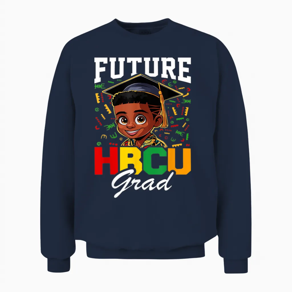 Future Hbcu Grad Black Boy Hbcu Toddler Kids Graduation Unisex Sweatshirt in Navy