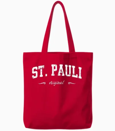 Hamburg St. Pauli College Design T-Shirt, Black Tote Bags - Red