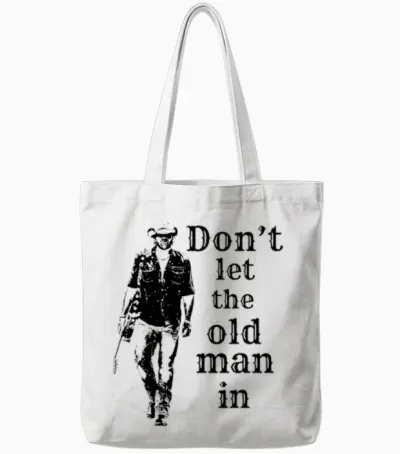 Ne Laissez Pas Le Vieil Homme Au Look Vintage Marcher Avec Une Guitare Manche Longue Tote Bags - White