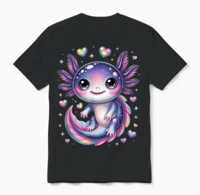 Cute Axolotl Motif Axolotl Unisex T-Shirt - Black
