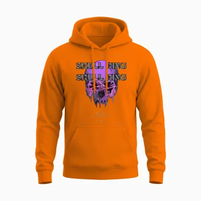 Electric Skull Lightning Design Unisex Hoodie - Safety Orange