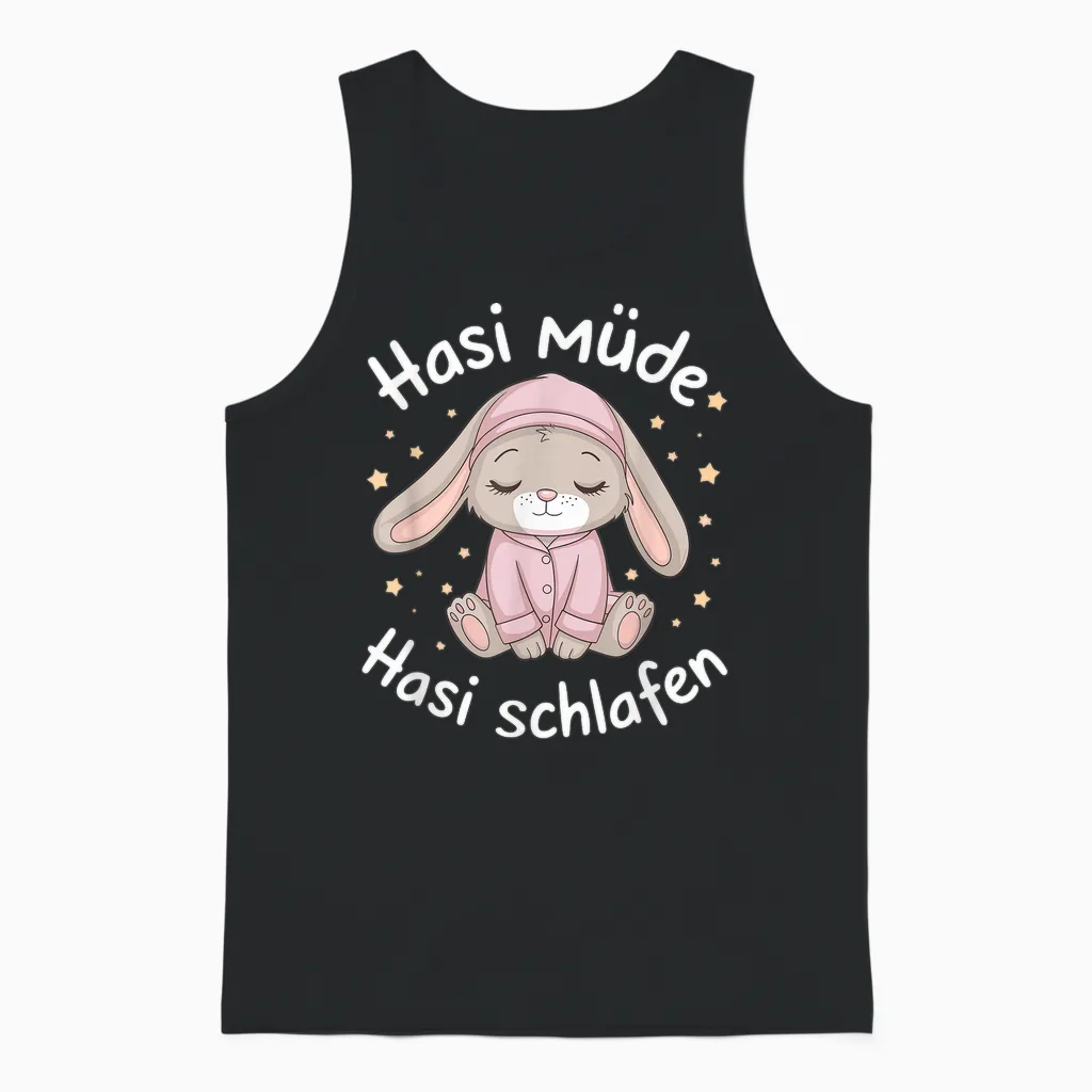 Hasi Tired Hasi Sleeping Shirt Rabbit Bunny T-Shirt, Black Unisex Tank Top in Black