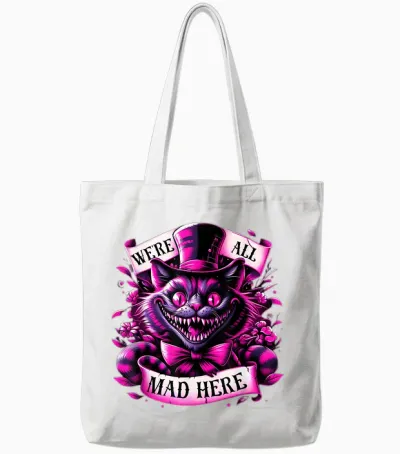 Cheshire Cat Alice in Wonderland Party T-Shirt, Black Tote Bags - White