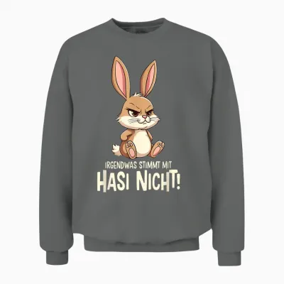 T-Shirt with "irgendwas Stimmt Mit Hasi Nicht Kaninchen Hase Böses Hasi", Black Unisex Sweatshirt - Graphite Heather