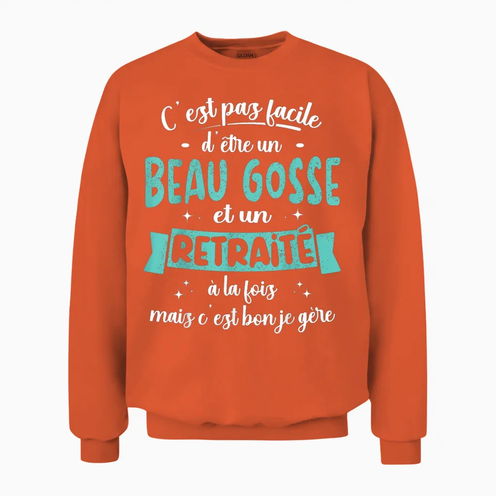 Retired Gift Idea Humour Birthday Beau Gosse Retirement T-Shirt, Black, S Unisex Sweatshirt in Orange