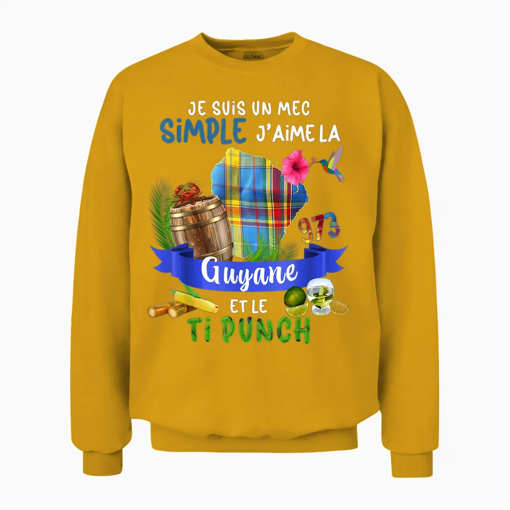Guyana 973 Madras Hummingbird Ti Punch Apéro Pour Guy Nice T-Shirt, Black, S Unisex Sweatshirt in Gold