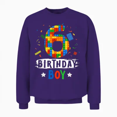 Birthday Boy Building Blocks 6 Years Old Unisex Sweatshirt - Purple