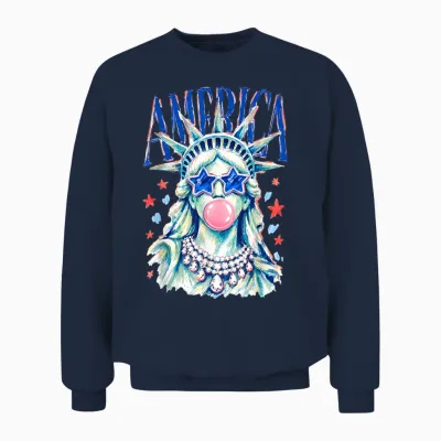 Brushstroke Statue of Liberty Blowing Bubble Gum 4th of July Unisex Sweatshirt - Navy