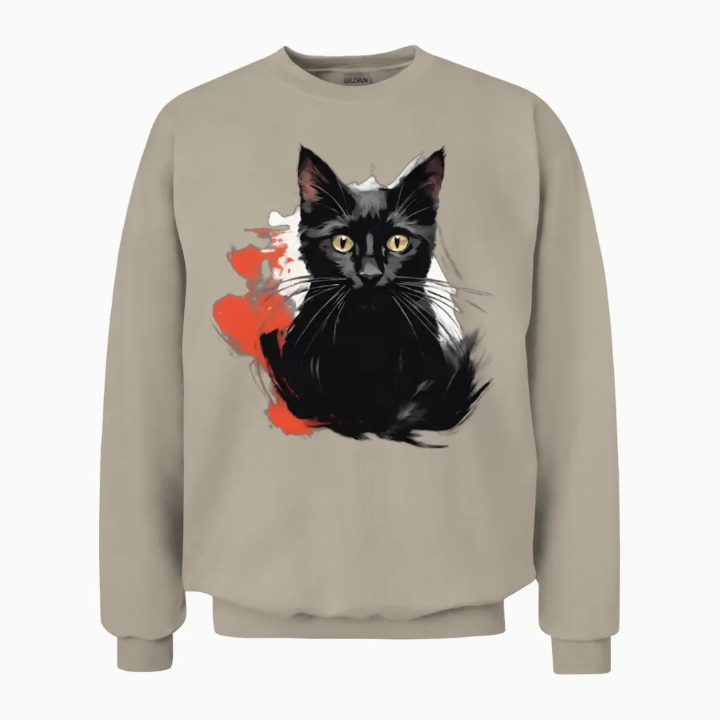 Black Cat Lovers Gift Unisex Sweatshirt in Sand