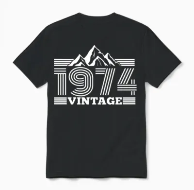 Vintage 1974 Birthday Mountains Hiking Climbing Unisex T-Shirt - Black