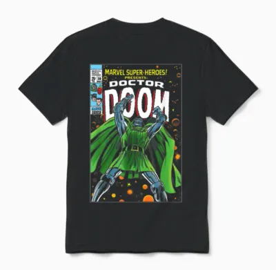 Marvel Super Heroes Doctor Doom Retro Vintage Comic Cover Unisex T-Shirt - Black