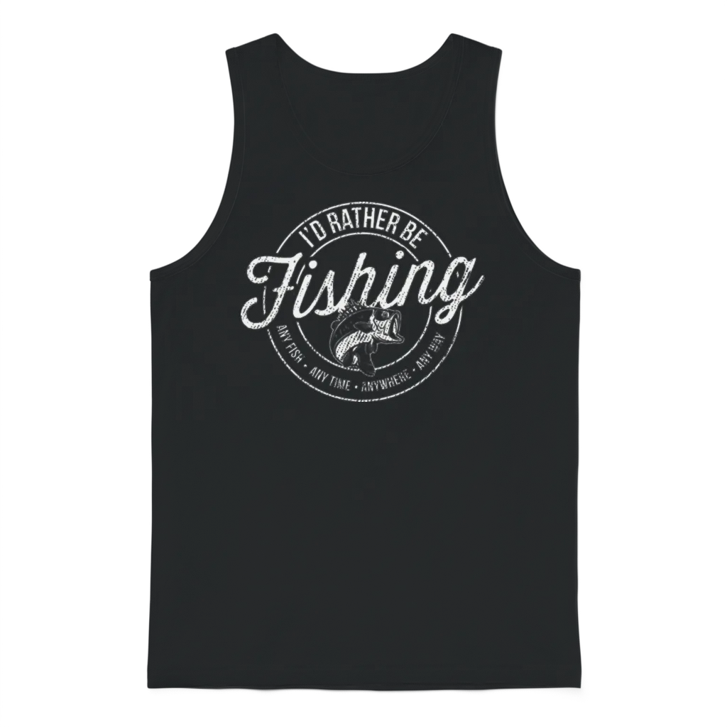 I'd Rather Be Fishing Retro Distressed Sports Gift Unisex Tank Top - Black