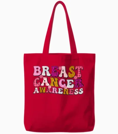 Groovy Breast Cancer Awareness Vintage Tote Bags - Red