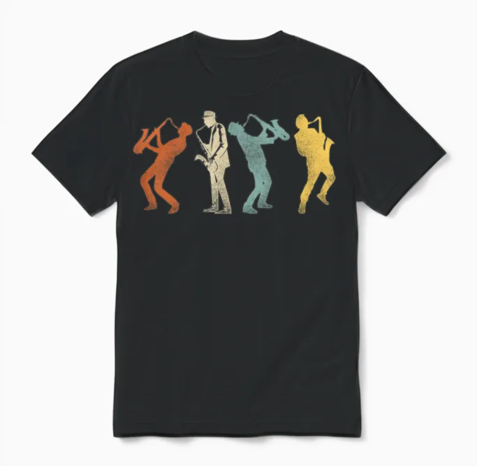 Saxophone Retro Vintage Unisex T-Shirt - Black