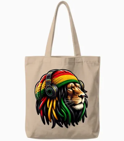 Jamaican Reggae Lion by Judah Rastafarian Lion Tote Bags - Natural