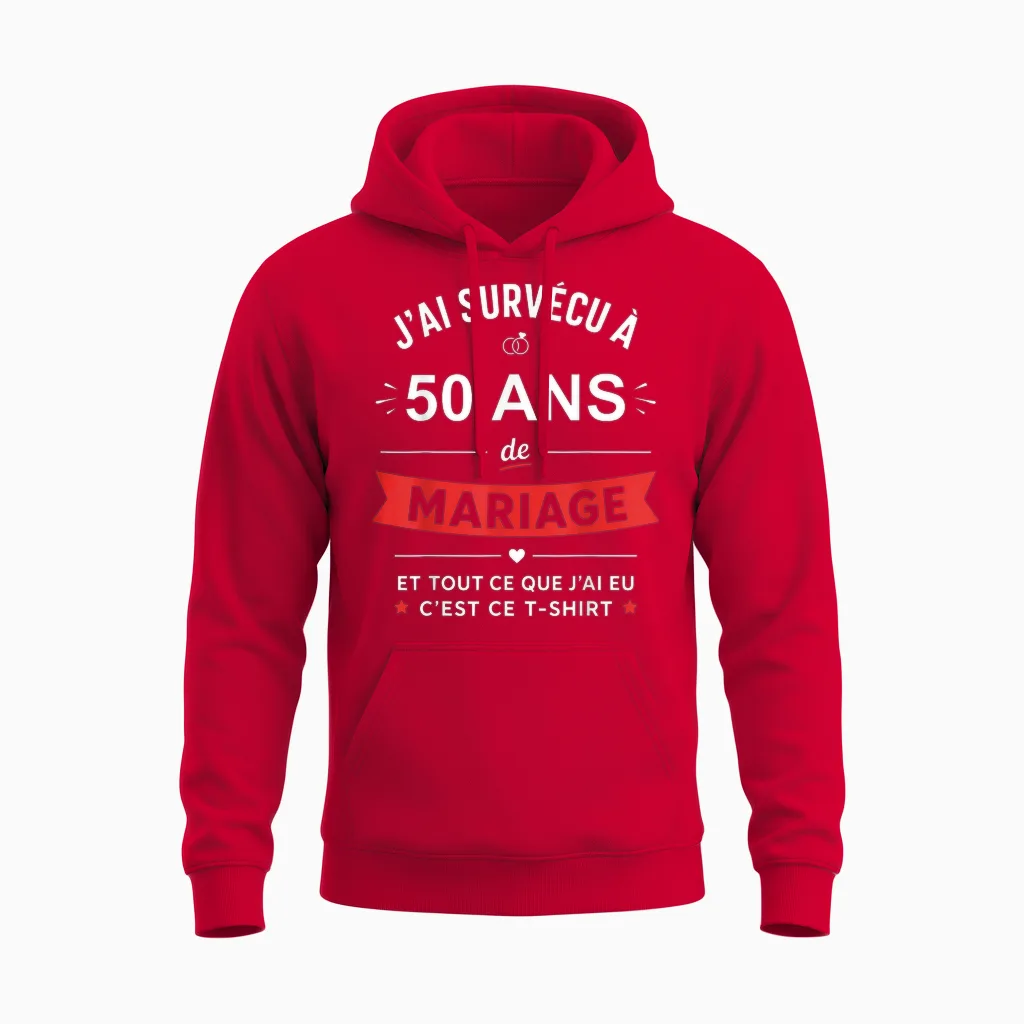 Idée Humour Blague Couple J’ai Survécu à 50 Ans De Mariage Unisex Hoodie in Red