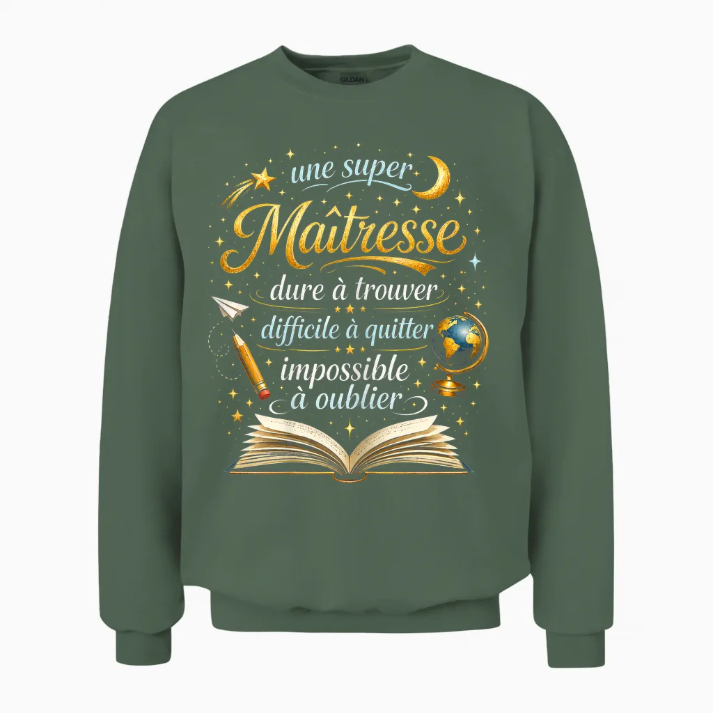 Gift a Super Mistress School End Year Teacher Funny Unisex Sweatshirt in Military Green