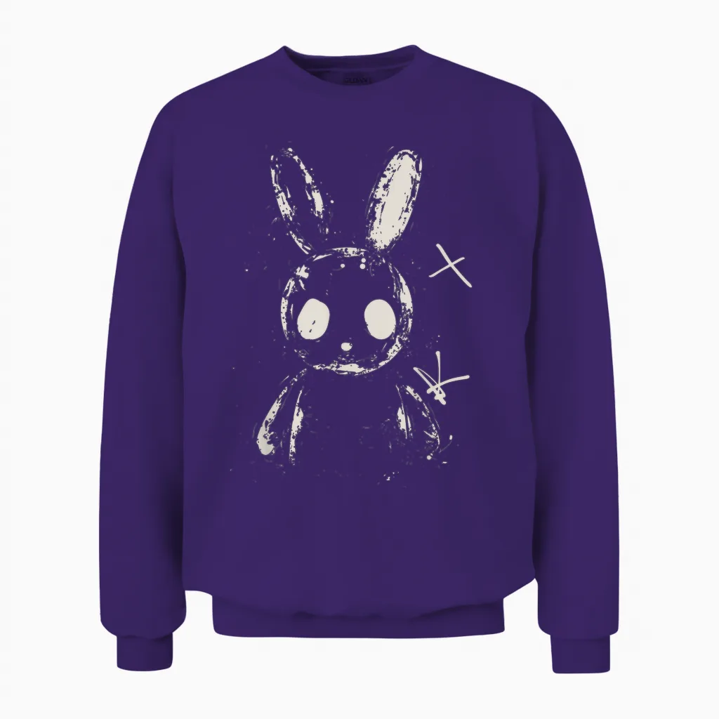 Creepy Cute Bunny Rabbit Alt Goth Grunge Horror Aesthetic T-Shirt, Small Unisex Sweatshirt in Purple