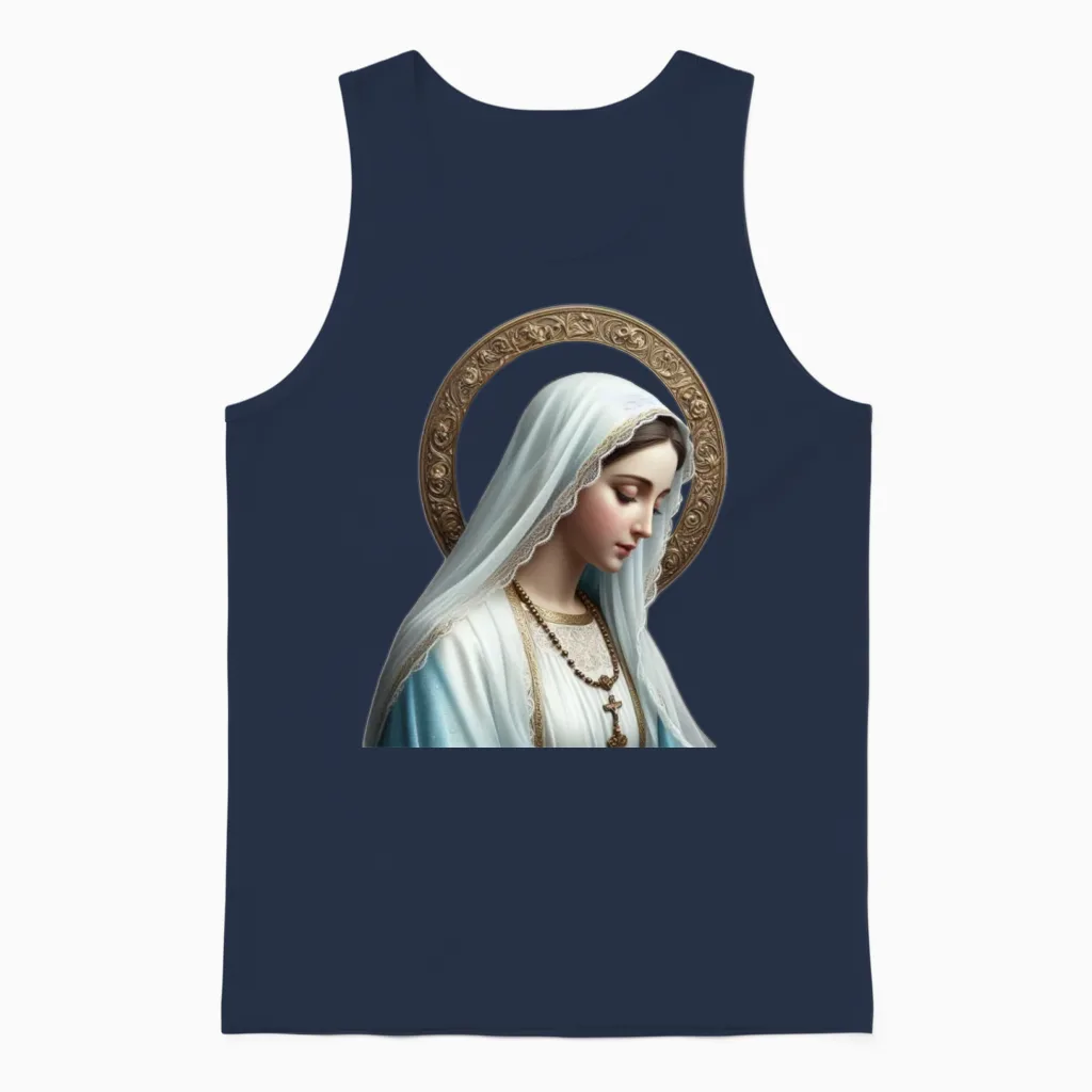 Most Searched Mary T-Shirt Our Lady of Lourdes Unisex Tank Top in Navy
