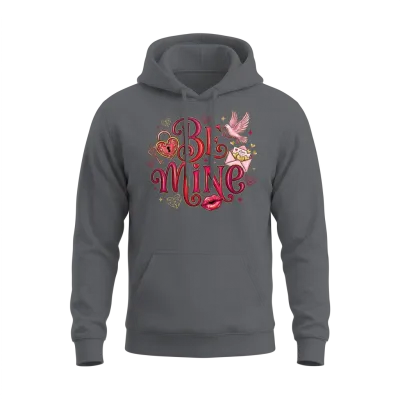 Be Mine Hearts and Letters Valentine's Day Unisex Hoodie - Charcoal