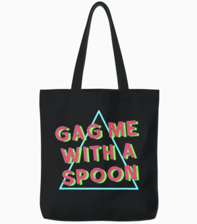 Gag Me with a Spoon Funny Retro 80s Tote Bags - Black