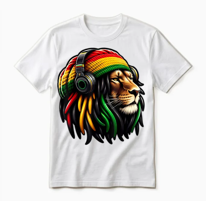 Jamaican Reggae Lion by Judah Rastafarian Lion Unisex T-Shirt in White