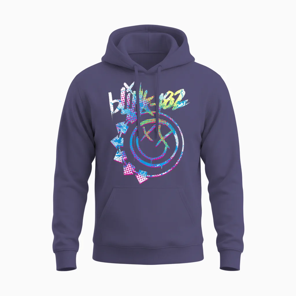 Blink 182 Colourful Inset Rock Music by Rock Off Unisex Hoodie in Heather Sport Dark Navy