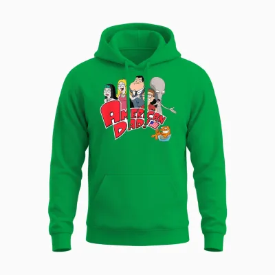 American Dad Show Logo with Family Cartoon T-Shirt, Black, S Unisex Hoodie - Irish Green