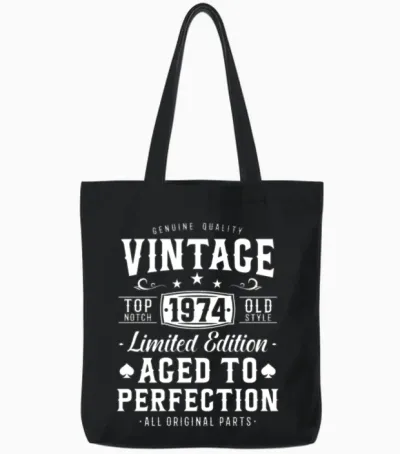 Vintage 1974 Birthday Gift Tote Bags - Black