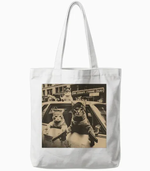 Funny Cat Gang Meme Street Sarcastic Vintage Tote Bags - White