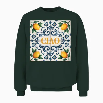 Ciao Lemon Italian Tile Mediterranean Lemons Unisex Sweatshirt - Forest