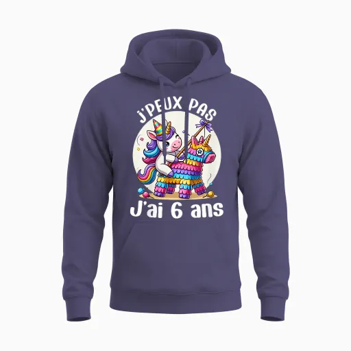 Child Je Peux Pas J'ai 6 Years Birthday Unicorn Girl Pinata T-Shirt, Blue, 2 Unisex Hoodie - Heather Sport Dark Navy