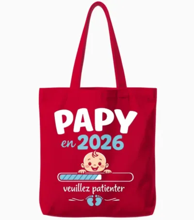 Futur Papy En 2026 Cadeau Annonce Grossesse Grand-Père Manche Longue Tote Bags - Red