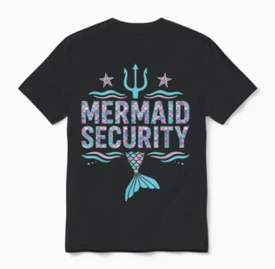 Mermaid Security Funny Dad Family Squad Unisex T-Shirt - Black