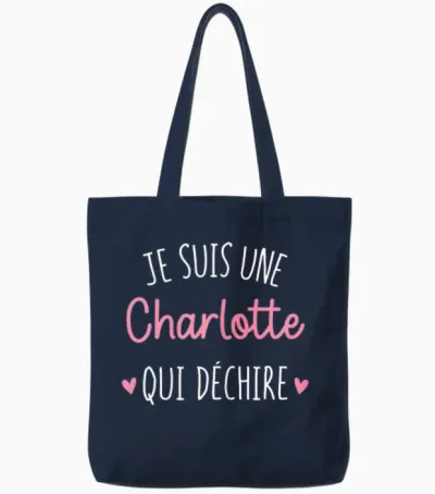 Personalised Women's Gift Name Charlotte Qui Déchire T-Shirt, Black, Female X-Small Tote Bags - Navy