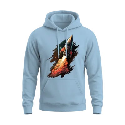 Retro Space Rocket Unisex Hoodie - Light Blue