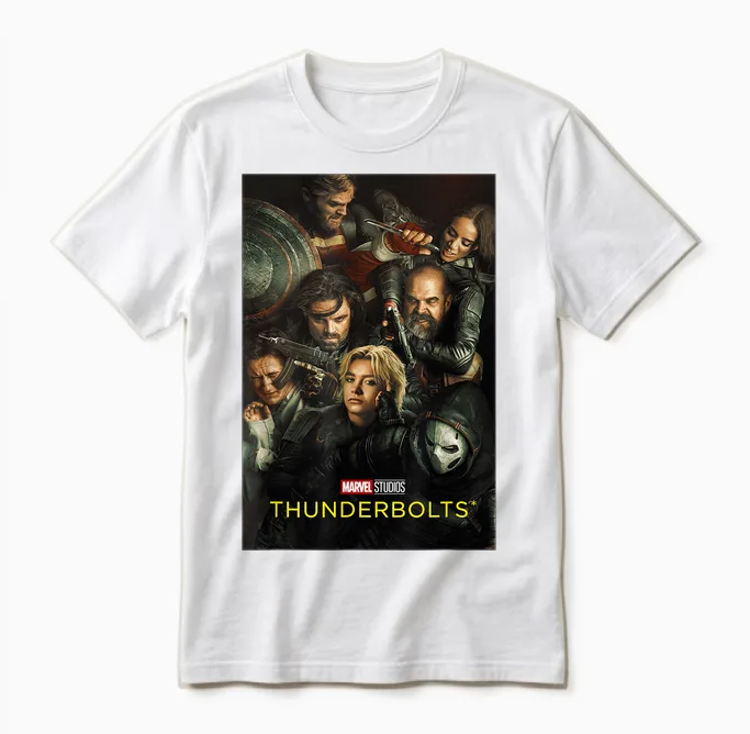 Marvel Studios Thunderbolts Official Movie Poster Art T-Shirt, Black Unisex T-Shirt in White