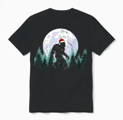 Christmas Bigfoot Sasquatch Tree Lights Funny Xmas Men Boys Unisex T-Shirt - Black
