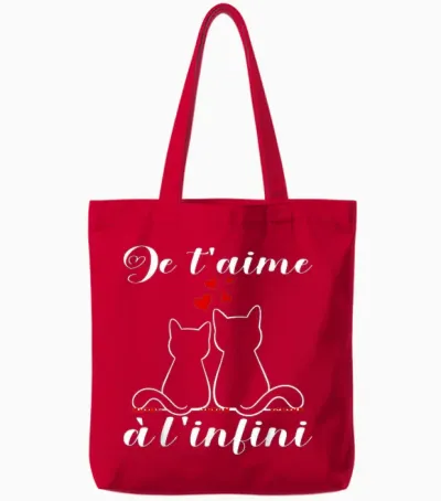 Je T'aime à Infinite | Cat Gift Idea Romantic Lovers Tote Bags - Red