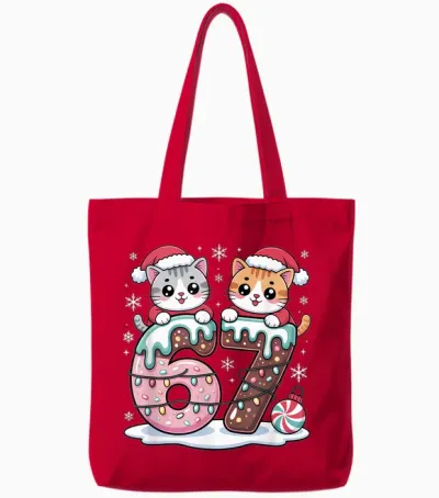 67 Funny Meme Kawaii Cats Christmas Ice Cream Drip 6 7 Tote Bags - Red