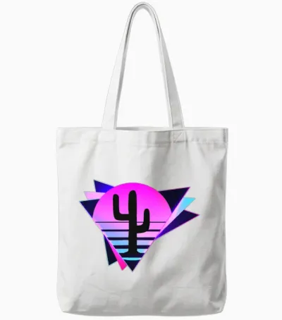 Cactus Silhouette Retro Tote Bags - White