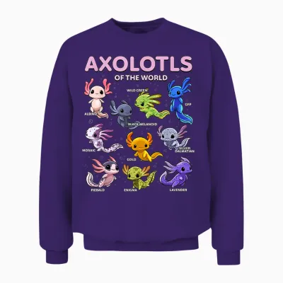 Axolotl Kawaii Shirt Axolotls of the World Axolotl Animals T-Shirt, Black, S Unisex Sweatshirt - Purple