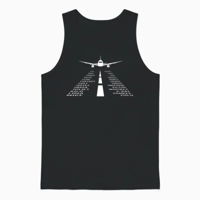 Pilot Flight Airplane Shirts 360 Phonetic Alphabet T-Shirt - Unisex Adult, Black, Short Sleeve, Small, Classic Fit Unisex Tank Top - Black