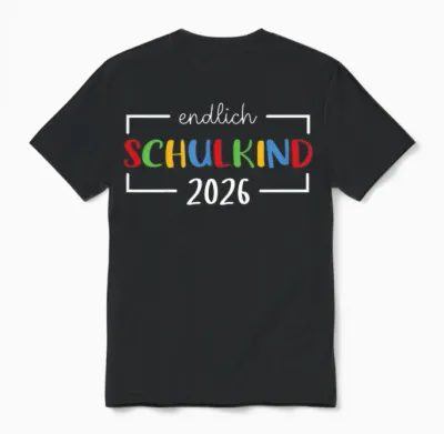 Children's School First Grader Enrolment - Endlich Schulkind 2026 Unisex T-Shirt - Black