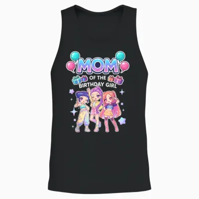 Mom of the Birthday Girl Cute Chibi Kpop Funny Korean Pop Unisex Tank Top - Black